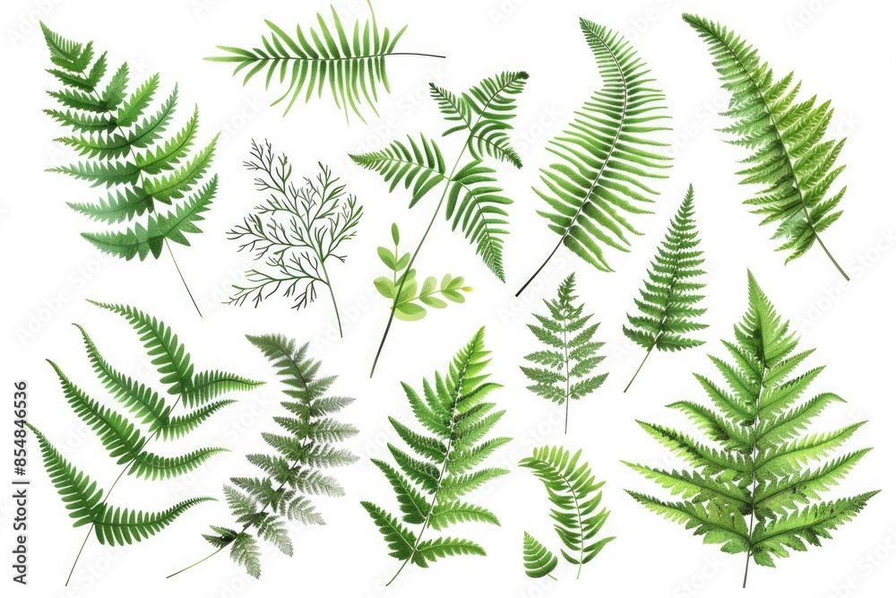 Poster a simple and clean image featuring a collection of green leaves against a white background, suitable