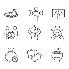 Stomach and pain related, editable stroke outline icons set