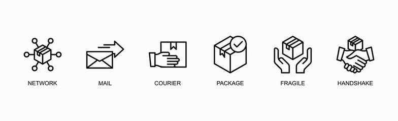 Express Delivery Banner Web Icon Vector Illustration Concept With Network, Mail, Courier, Package, Fragile, Handshake