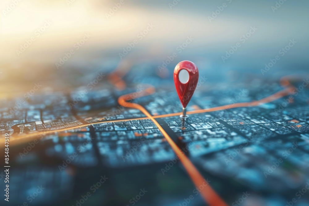 Poster A detailed map with a single red pin, ideal for indicating a specific location or point of interest