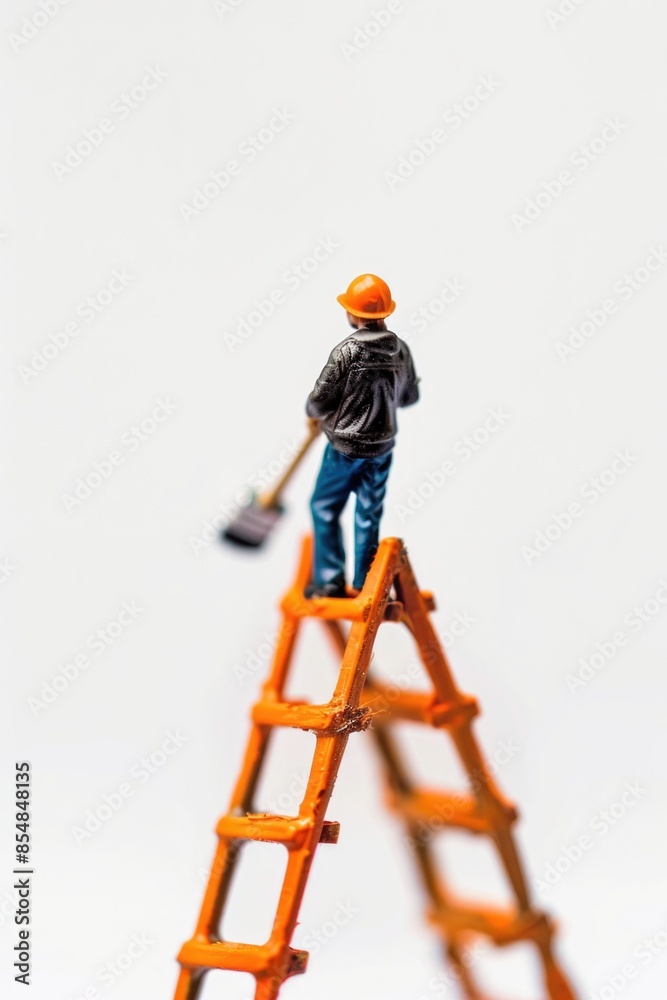 Poster A person standing on the top of a ladder with unknown purpose or task