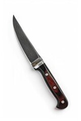 Obraz premium A close-up shot of a knife with a wooden handle placed on a white background