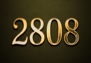 Old gold effect of 2808 number with 3D glossy style Mockup.	