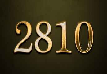 Old gold effect of 2810 number with 3D glossy style Mockup.	