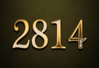 Old gold effect of 2814 number with 3D glossy style Mockup.	