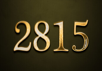 Old gold effect of 2815 number with 3D glossy style Mockup.	