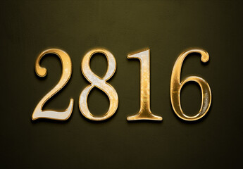Old gold effect of 2816 number with 3D glossy style Mockup.	