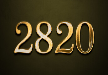 Old gold effect of 2820 number with 3D glossy style Mockup.	