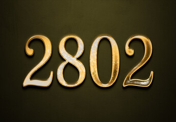 Old gold effect of 2802 number with 3D glossy style Mockup.	
