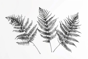 A close-up shot of a fern plant in black and white, featuring delicate fronds and a textured stem