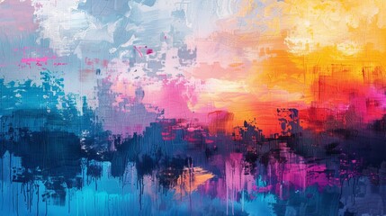 Obraz premium Modern impressionism wall poster print template featuring abstract oil painting hand drawn by dry brush of paint.