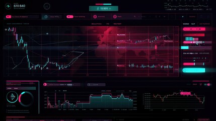 A dark themed futuristic user interface dashboard with graphs, charts, and data.