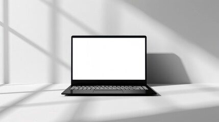Laptop with Blank Screen on White Table