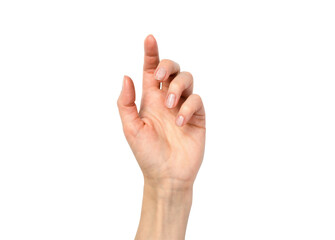 Obraz premium Young woman's hand isolated on white background.