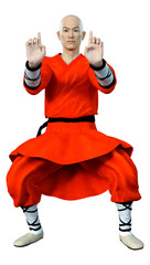 3D Rendering Shaolin Monk on White