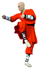 3D Rendering Shaolin Monk on White