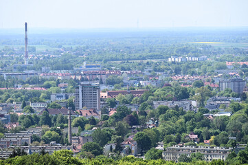 View of the city. Above the city. Aerial view of streets and houses in Koszalin, Poland. View from the observation tower in G&oacute;ra Chełmska. 