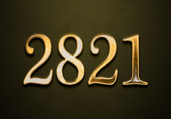 Old gold effect of 2821 number with 3D glossy style Mockup.	