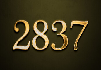 Old gold effect of 2837 number with 3D glossy style Mockup.	