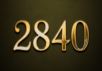 Old gold effect of 2840 number with 3D glossy style Mockup.	