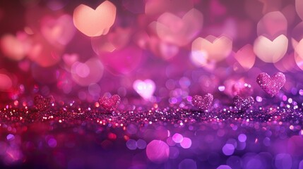 Purple and pink bokeh lights on vintage background with defocused hearts overlay