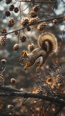 Fototapeta premium Squirrel Jump From The Tree
