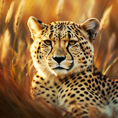 Obraz premium Portrait of a wild cheetah in dry grass