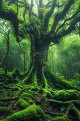 Fototapeta premium Majestic enchanted forest ethereal mist and magical glow, ideal for nature artwork