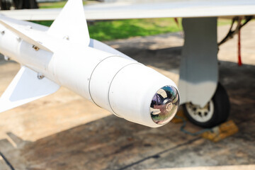 Close up header of AIM-9 Sidewinder a short-range Air To Air infrared Seeking Missile.