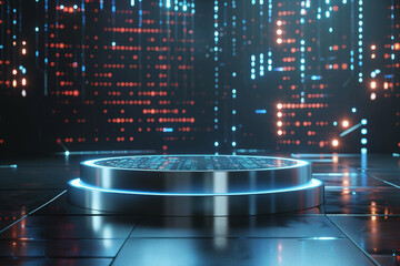 Futuristic LED-Lit Display Platform in High-Tech Environment, Perfect for Cutting-Edge Product Showcases