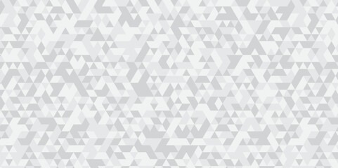 Abstract geometric white and gray background seamless mosaic and low polygon triangle texture wallpaper. Triangle shape retro wall grid pattern geometric ornament tile vector square element.