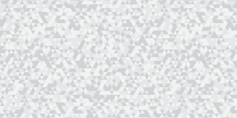 Abstract geometric white and gray background seamless mosaic and low polygon triangle texture wallpaper. Triangle shape retro wall grid pattern geometric ornament tile vector square element.
