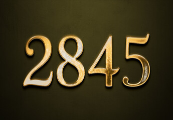 Old gold effect of 2845 number with 3D glossy style Mockup.	