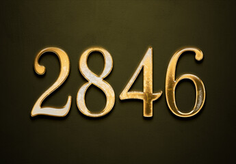 Old gold effect of 2846 number with 3D glossy style Mockup.	