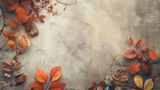 Fall Season Card with Natural Elements in Vintage Rustic Background for Custom Text area Vertical Layout