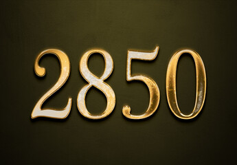 Old gold effect of 2850 number with 3D glossy style Mockup.	
