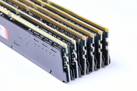 Pile of  DDR4 memory, High performance DDR RAM module for computer server and workstation isolated on white background.