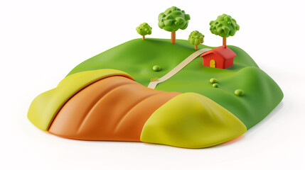 3D farm agriculture, rural nature background rural revitalization concept illustration