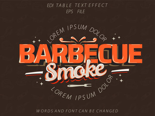 barbecue smoke text effect, font editable, typography, 3d text. vector template