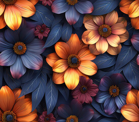 Colorful line flowers repeat seamless pattern textile decorative background
