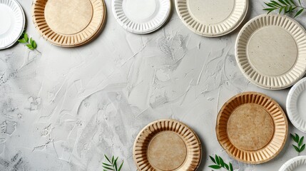 Ecological utensils arranged among leaves on isolated background