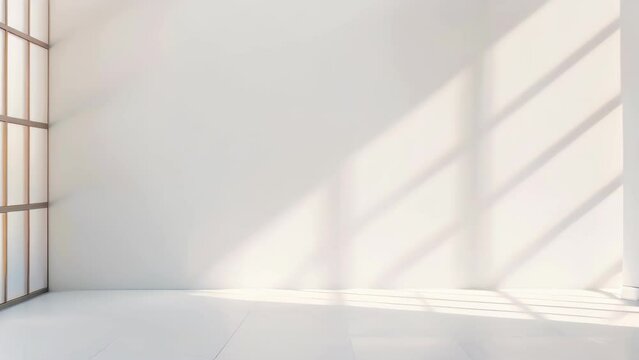3D rendering of window shadow on a white wall background with a floor.
