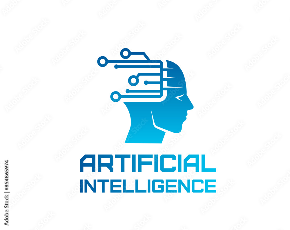 Poster AI artificial Intelligence icon of machine learning with digital brain, vector symbol. Artificial Intelligence and digital mind technology icon of AI head with computer chip for neuroscience tech