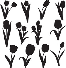 set of silhouettes of tulips.