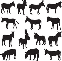Black donkey silhouette vector art.