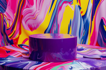 Vibrant Purple Display Platform with Bold Swirled Background, Perfect for Dynamic Product Showcases