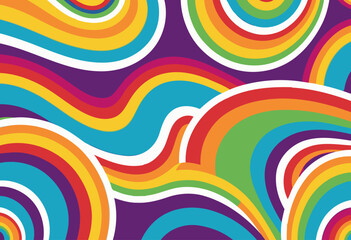 Obraz premium Psychedelic Wavy Lines Background in 1970s Hippie Retro Style