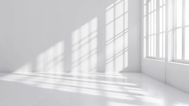 3D rendering of window shadow on a white wall background with a floor.