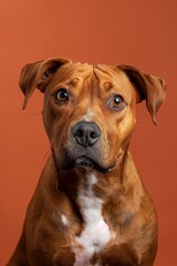 Obraz premium American Staffordshire Terrier dog on minimalistic colorful background with Copy Space. Perfect for banners, veterinary ads, pet food promotions, and minimalist designs.