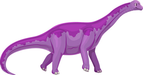 Aragosaurus prehistoric dinosaur. Isolated cartoon vector dino reptile animal with a long neck and tail, vibrant purple skin with spots, standing side view. Ancient sauropod herbivore dinosaur © Vector Tradition